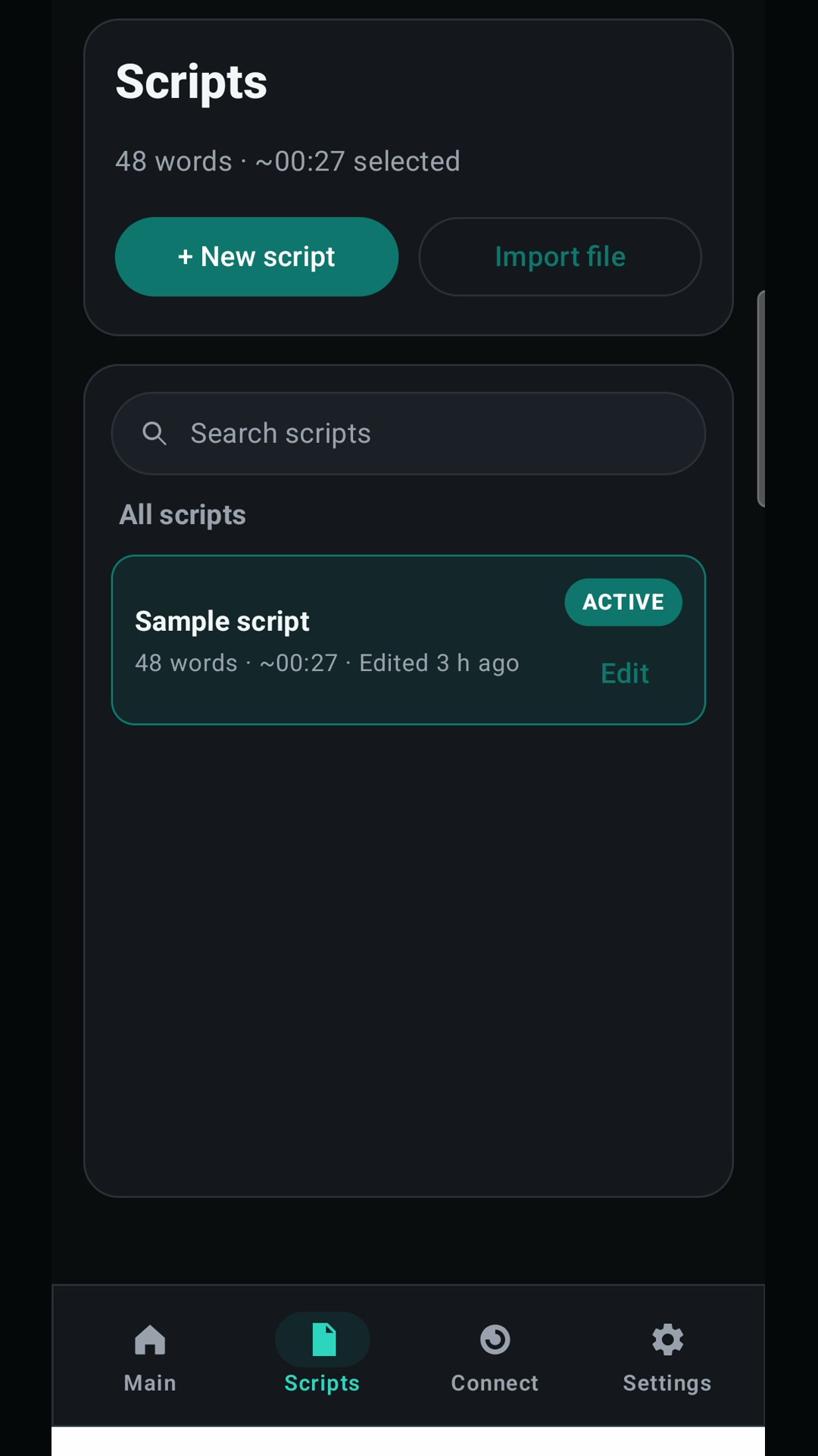 Script library in WKB Teleprompter