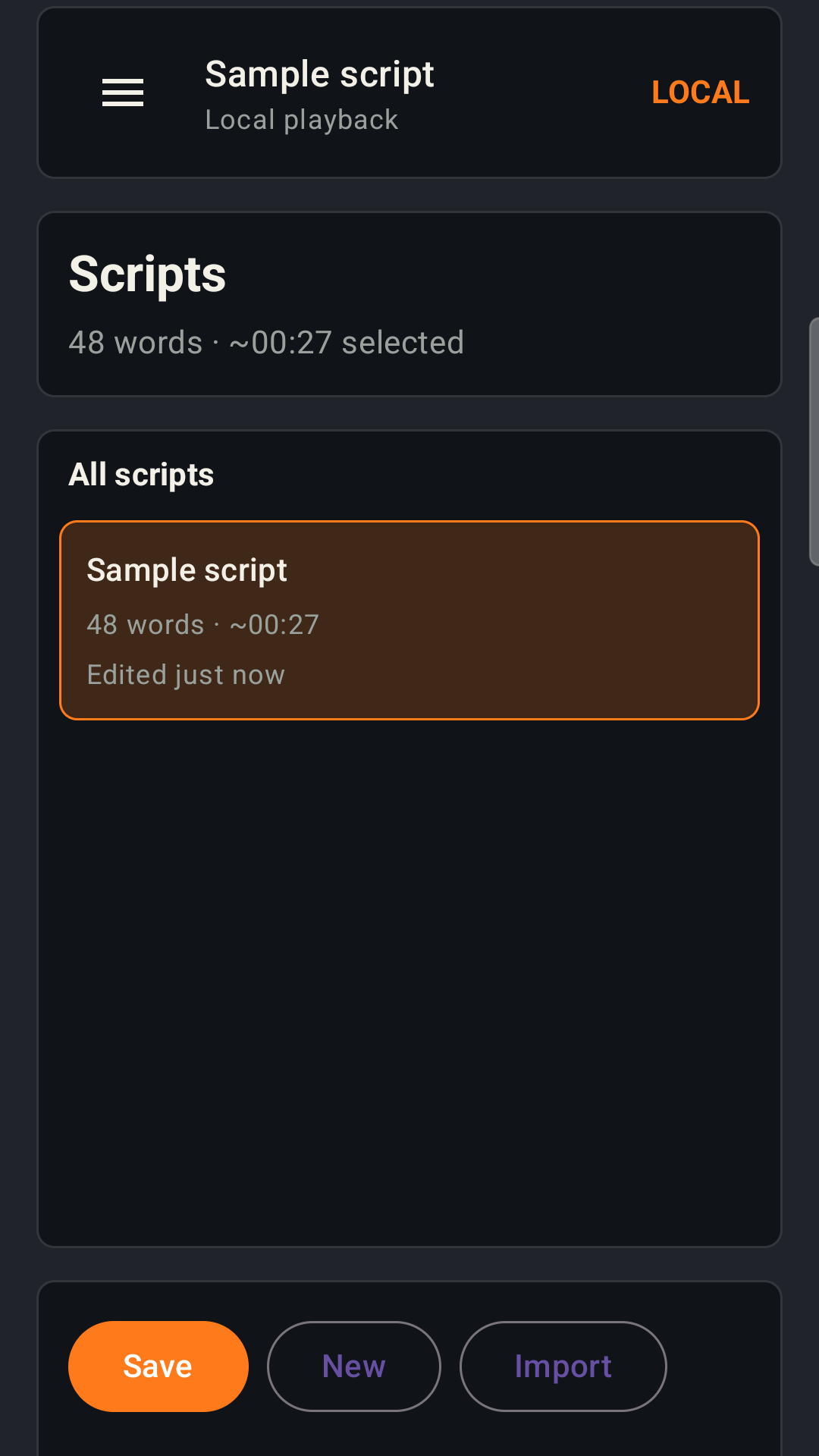 WKB Teleprompter script library on Android phone